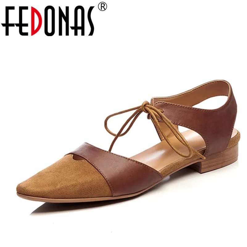 Женские сандалии FEDONAS на низком каблуке из натуральной кожи с ремешком щиколотке