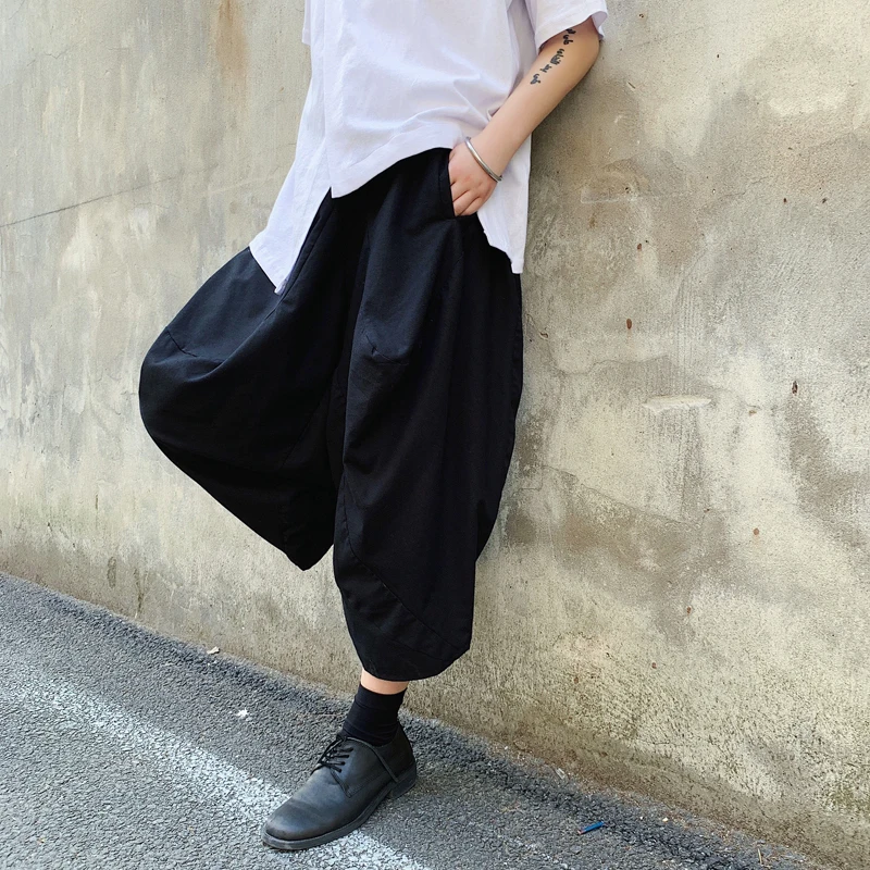 Новинка штаны фонарики в японском стиле Мужские широкие шаровары свободные