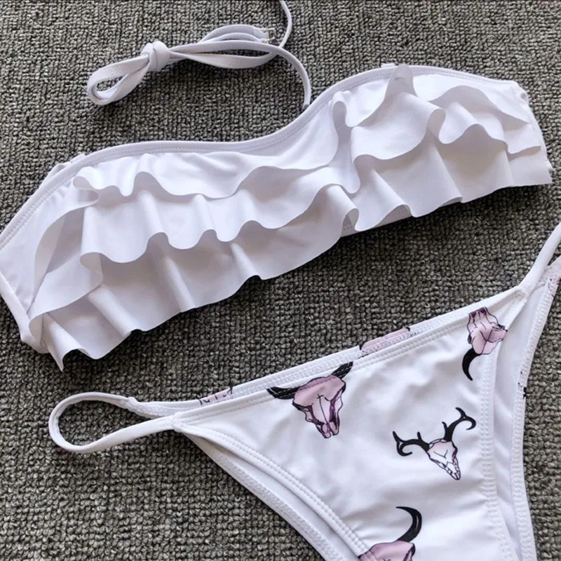 Pacento белый сексуальный комплект бикини милый бандо купальник животный стиль