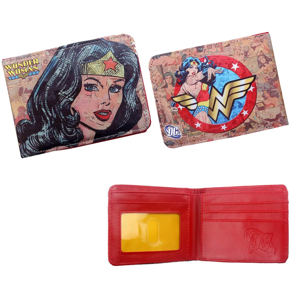 Женский кошелек с отделением для карт DC Comics Wonder Woman, короткий кошелек с супергероем, двукратный кошелек с удостоверением личности, кошелек для монет, клатч - Цвет: w-PU-08