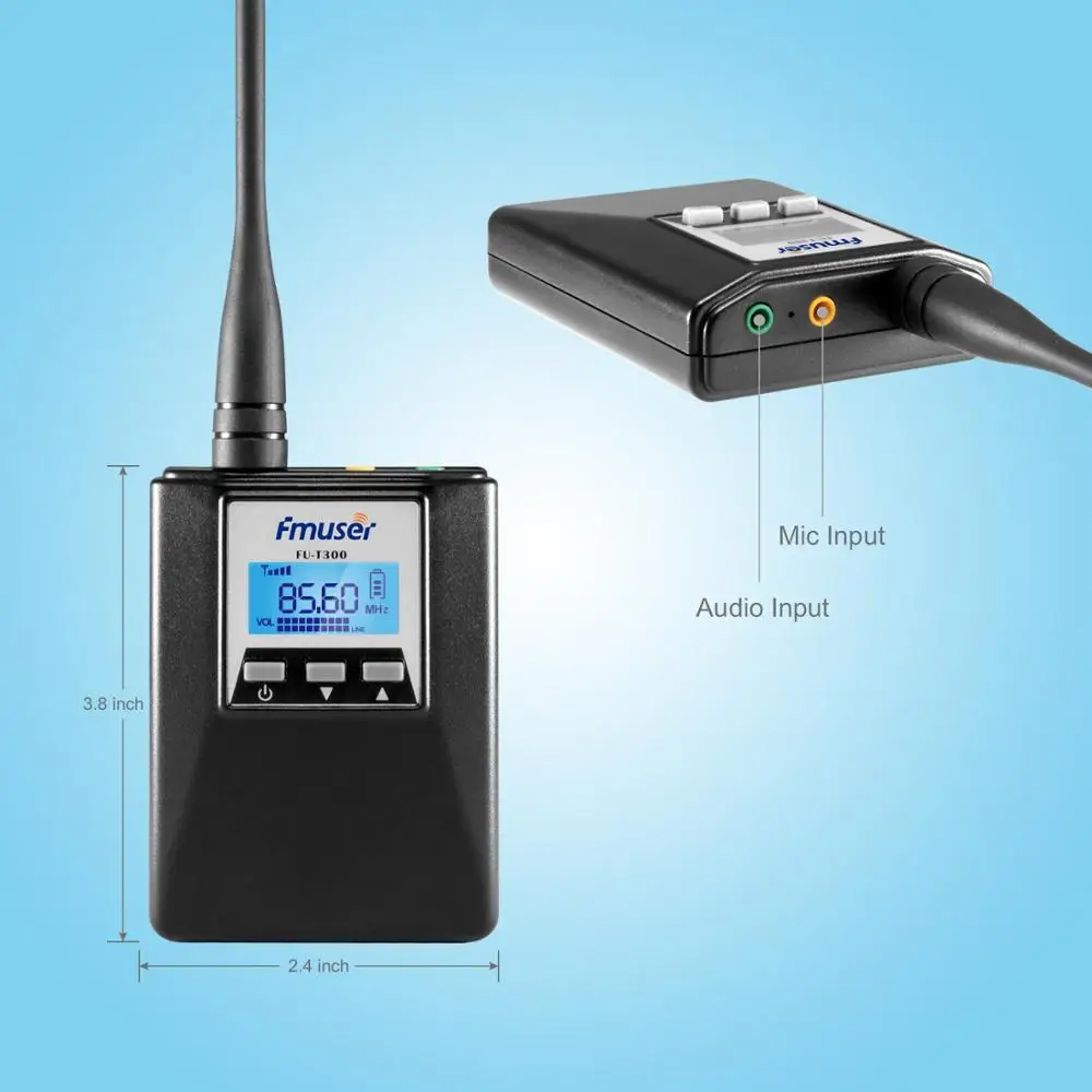 FMUSER FU-T300, 0,2 Вт, портативный домашний fm-передатчик, регулируемая мощность, стерео/моно, fm-передатчик, дальнее вещание для праздника