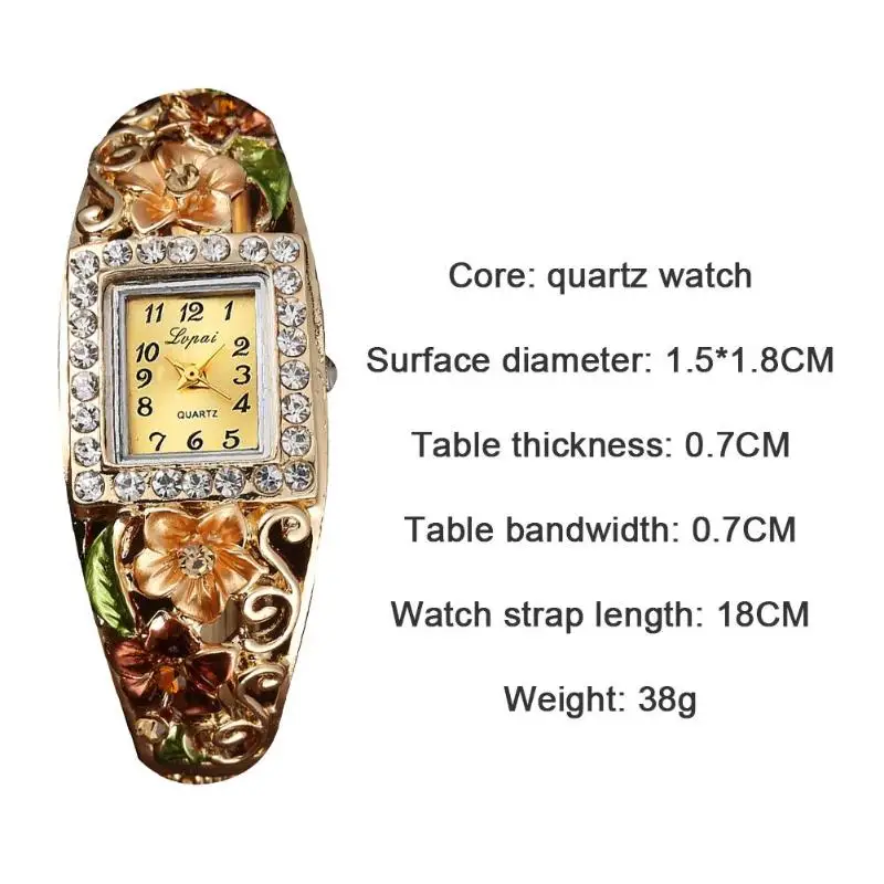 

Lvpai Fashion Ladies Rhinestone Small Square Dial Quartz Watch Casual Elegant Luxury Women Alloy Strap Flower Bracelet Analog Wr