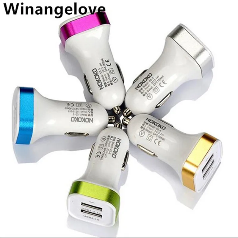 Winangelove 100 шт. 2.1A + 1A два usb порта алюминиевый сплав металлический автомобильный