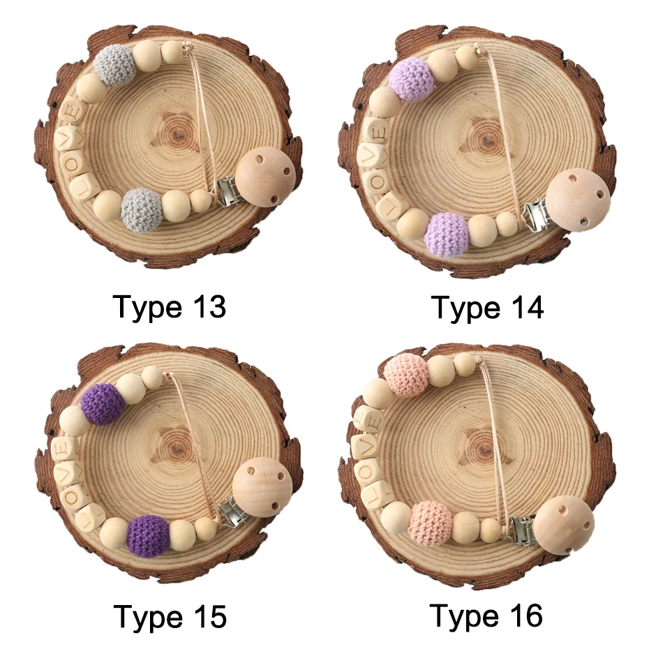 

Personalised Name Wooden Teether Pacifier Clips Chain DIY Wooden Crochet Beads Teether Pacifier Clip Dummy clip For Kid Products