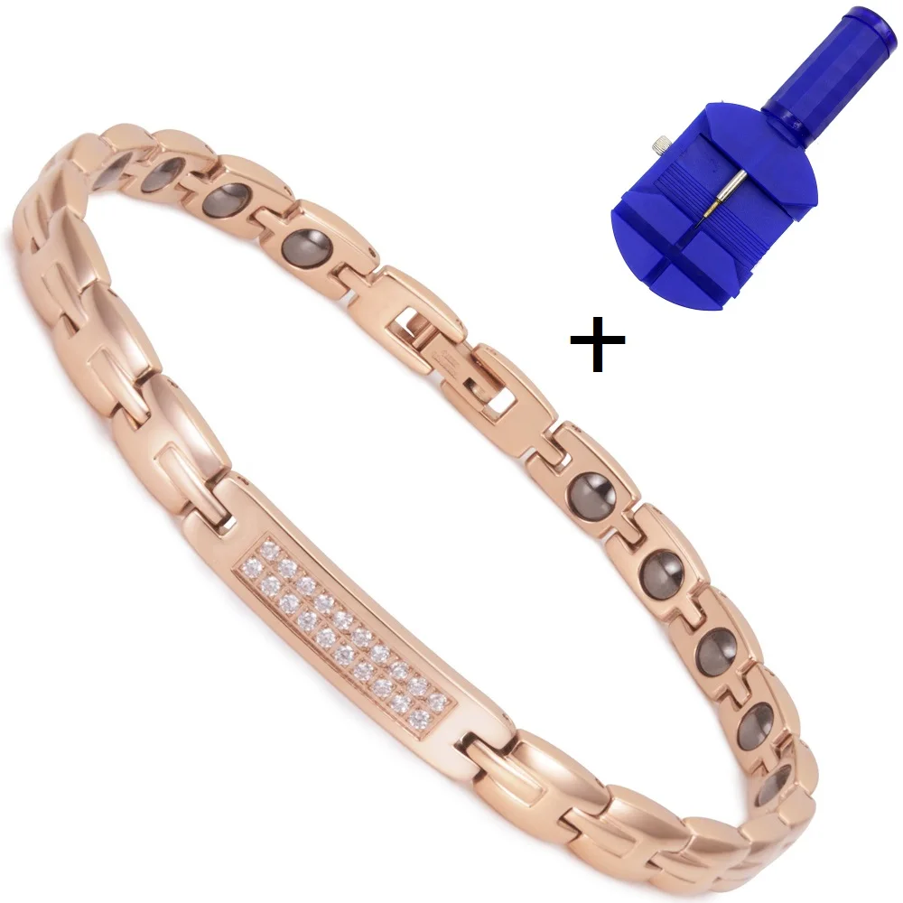 Rose Gold Adjustor Wollet Украшения для тела 99.999% германий магнитный из нержавеющей стали, ножной камень для женщин и мужчин CZ гематит энергия здоровья облегчение боли - Окраска металла: Rose Gold Adjustor