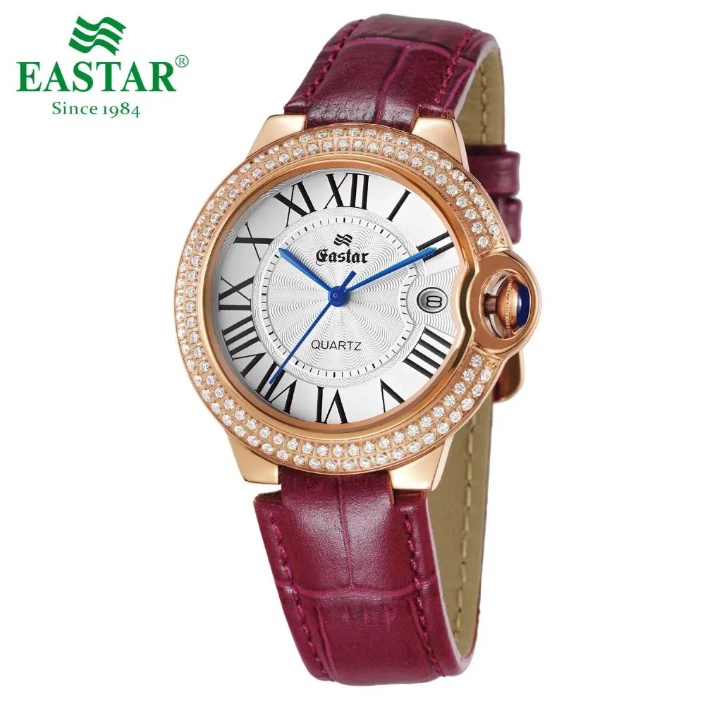 

Eastar Women Elegant Luxury Quartz Watch Stainless Steel With Diamonds Waterproof 3ATM Leather Band Roman Index
