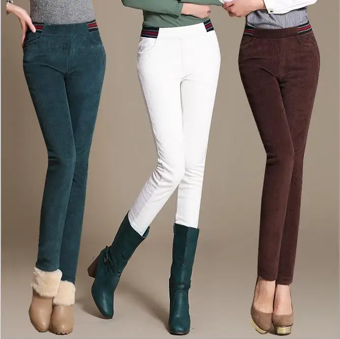 Вельветовые брюки бархатные плотные облегающие зимние повседневные эластичные