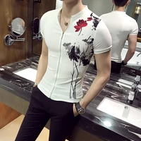 mens slim fit short sleeve front zipper night clubwear t shirts chinese vintage black white