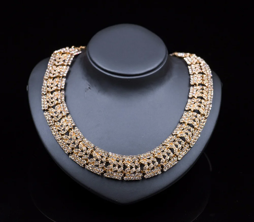 High Quality Rhinestone Hollow Necklace Jewelry Sets for Women African Wedding Bridal Party Crystal Dress Accessories | Украшения и
