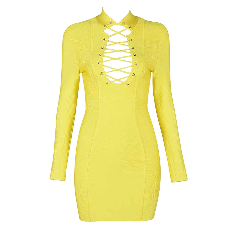 Женское Бандажное платье вечернее с длинным рукавом и шнуровкой|bandage dress|bandage dress