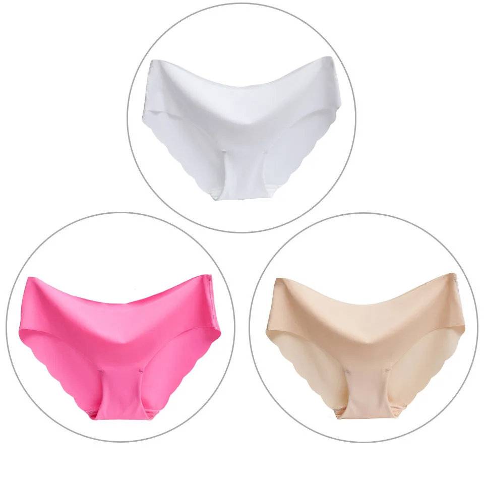 white rosered khaki 3 шт./лот, женские трусы, сексуальные Однотонные трусы с оборками, нижнее белье, Дамское белье размера плюс, бесшовное Ультра тонкое, высокое качество - Цвет: white rosered khaki