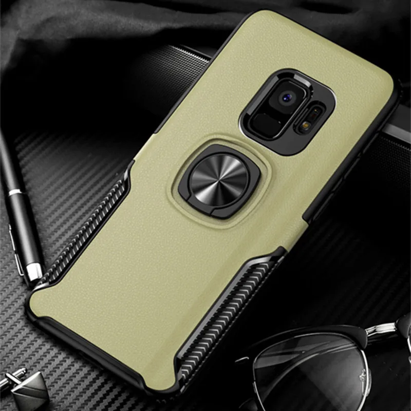Кожаный чехол-подставка с текстурой для samsung Galaxy S9, S8, S10 Plus, Note 10, 9, 8, кольцевой держатель, Магнитный защитный чехол для J4, J6, J8, A8 - Цвет: gold