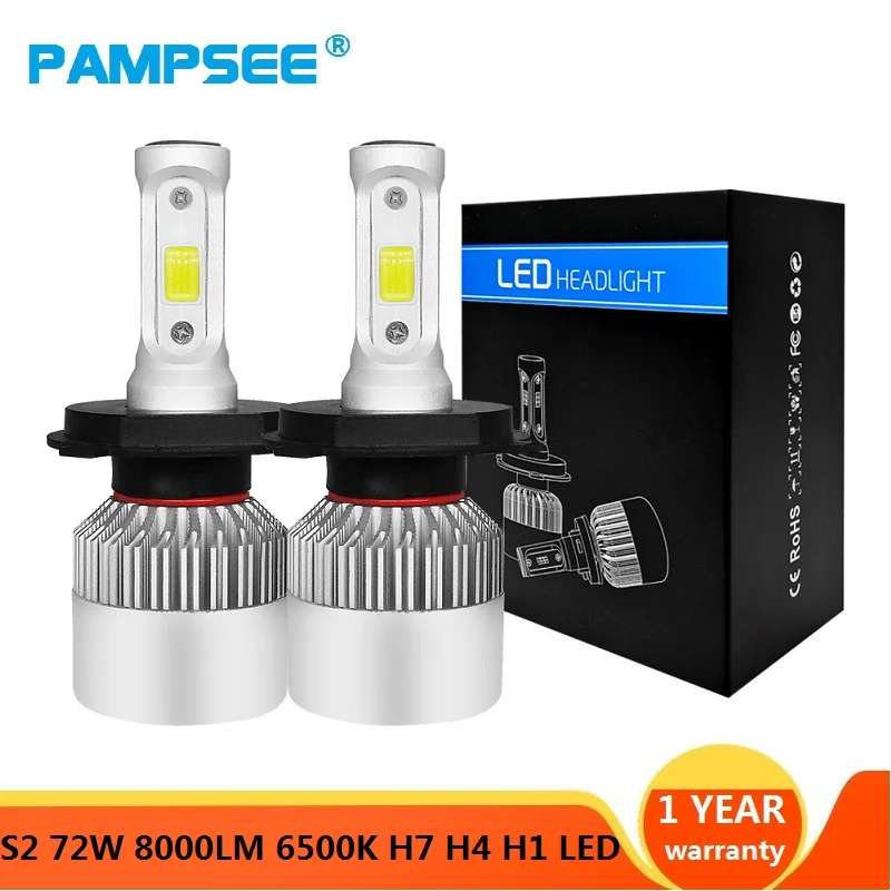Светодиодный налобный фонарь PAMPSEE H7 H11 H1 H3 9005 9006 COB H4 72 Вт 8000 лм 6500K/4300K светодиодный