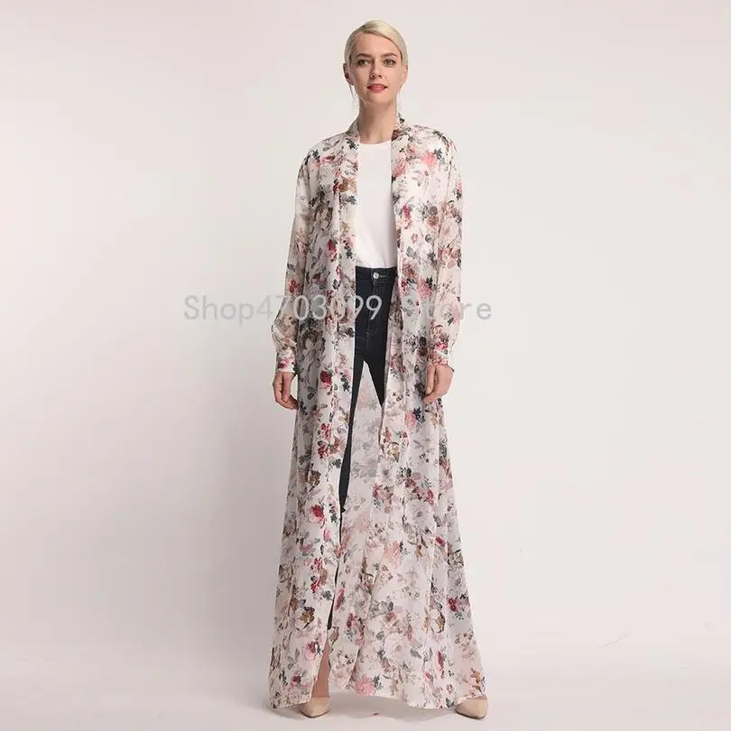 Abaya женский открытый кардиган шифон цветочный принт весенний Повседневный