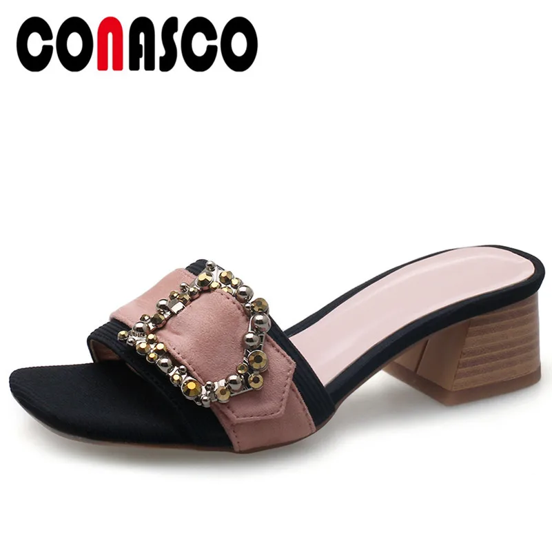 

CONASCO 2021 Новая мода женские модные ботинки, полусапожки, ботильоны с квадратным каблуком женские сандалии; Летние туфли на высоком тонком каб...