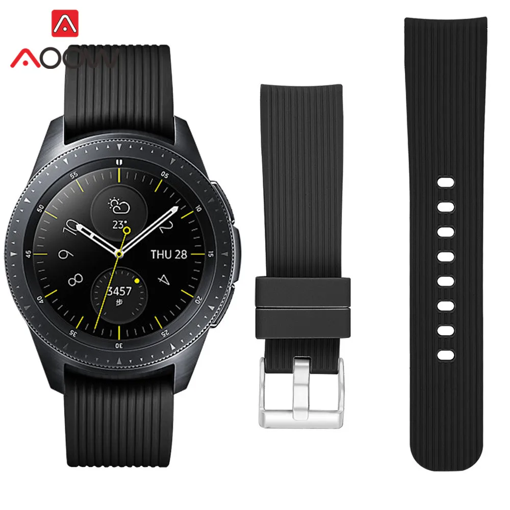 Black 20 мм полосатый силиконовый ремешок для часов для samsung Galaxy Watch Active 42 мм Шестерня S2 розовая Золотая Пряжка замена Браслет ремешок - Цвет ремешка: Black