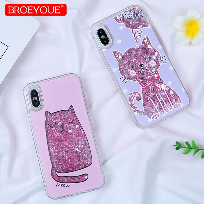 BROEYOUE Телефон чехол для iPhone 6 Блеск Любовь Розовый Bling блестящая пудра 8 плюс 5 5S S SE X