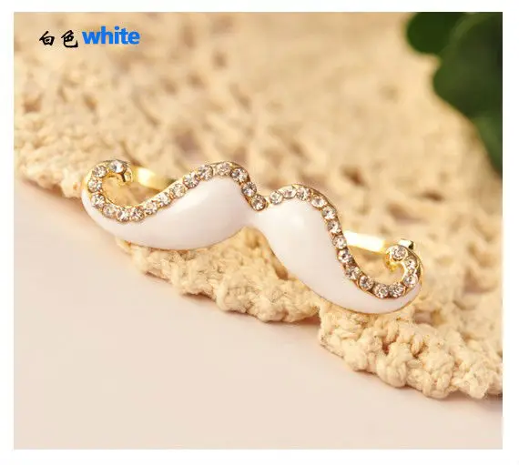 MOQ $15 (mix order) Free Shipping fashion jewelry imitation diamond moustache double ring beard (6 colors) BFSR-0009 | Украшения и