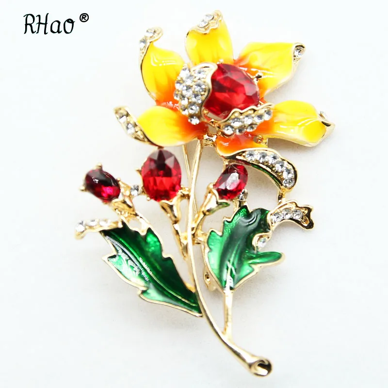 Enamel Sun Flower Crystal Brooches Rhinestone Brooch Pin Fashion Jewelry Coat Dress Corsage Bijouterie Broches Gift | Украшения и