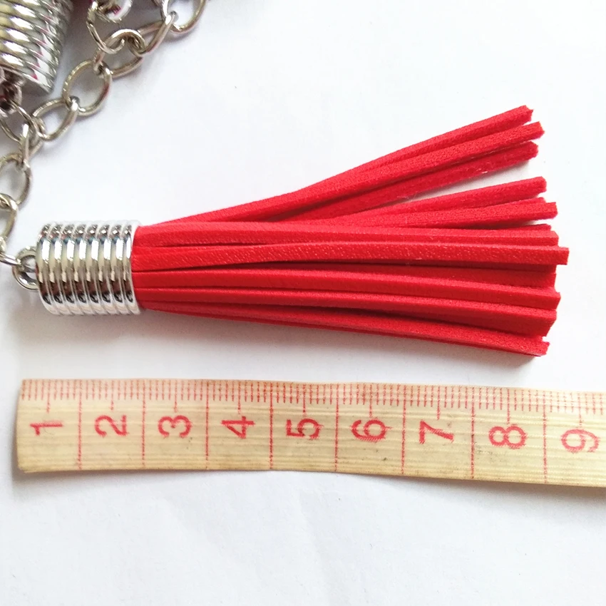 Новый стиль Pu кожаный брелок для ключей с кисточкой большой Омар зажим 5 кисточки