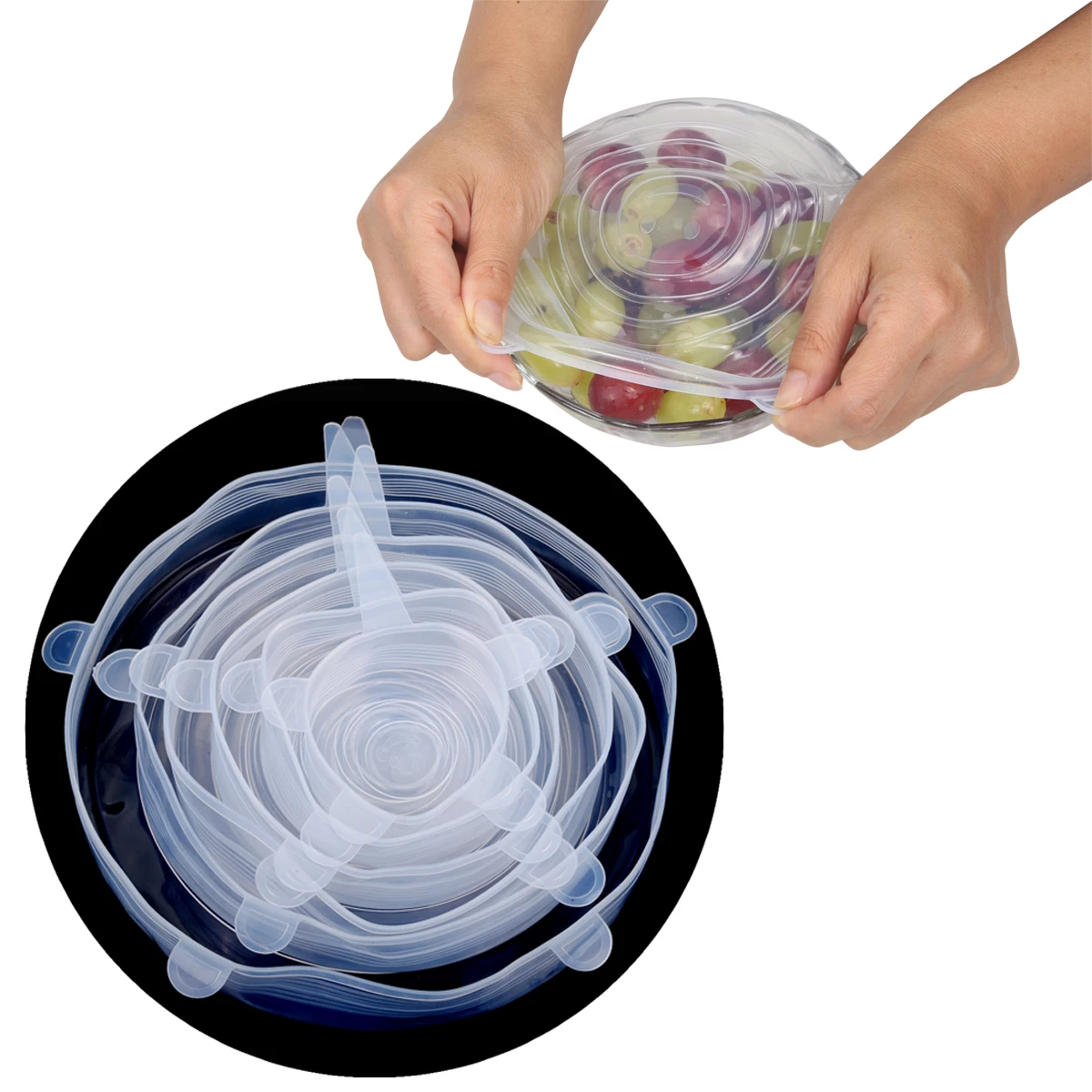 clear Силиконовые эластичные крышки для пищевых продуктов Cover-6pcs-Fit различных размеров и форм-чаша для обертывания пищевых продуктов-многоразовые-морозильная камера для микроволновой печи - Цвет: clear
