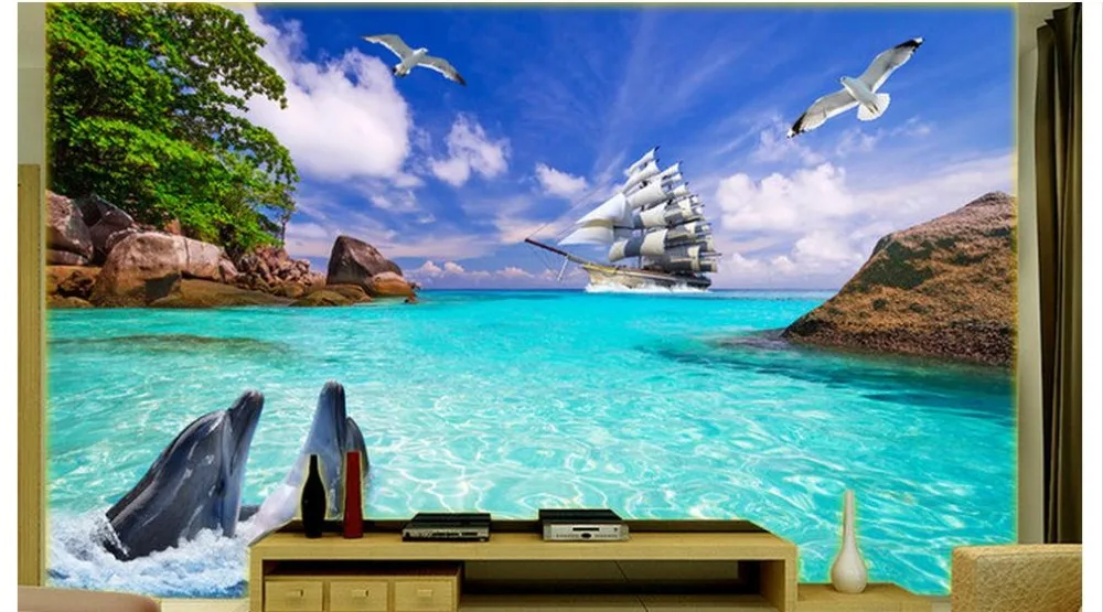 Индивидуальные 3d обои настенные фрески Dolphin bay парусный спорт ТВ установка