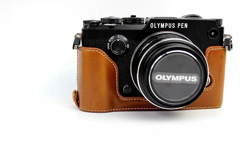 Кожаный чехол для камеры Olympus Pen-F Pen F PENF половина тела сумка для камеры извлечение батареи непосредственно крышка - Цвет: brown