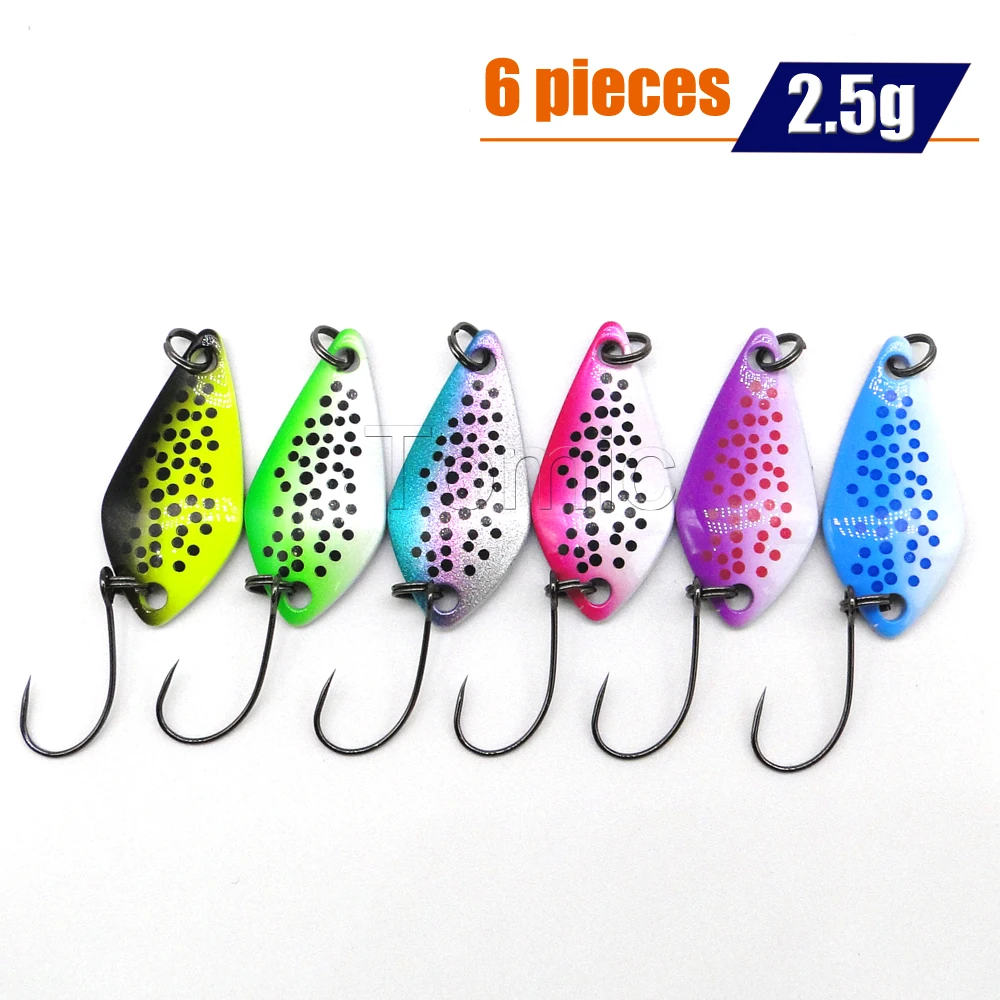 2.5g Leopard print Tomic 6 шт. качественные рыболовные приманки микро Литые металлические ложки яркий перламутровый цвет твердая приманка Спиннер форель зона поток pesca - Цвет: 2.5g Leopard print