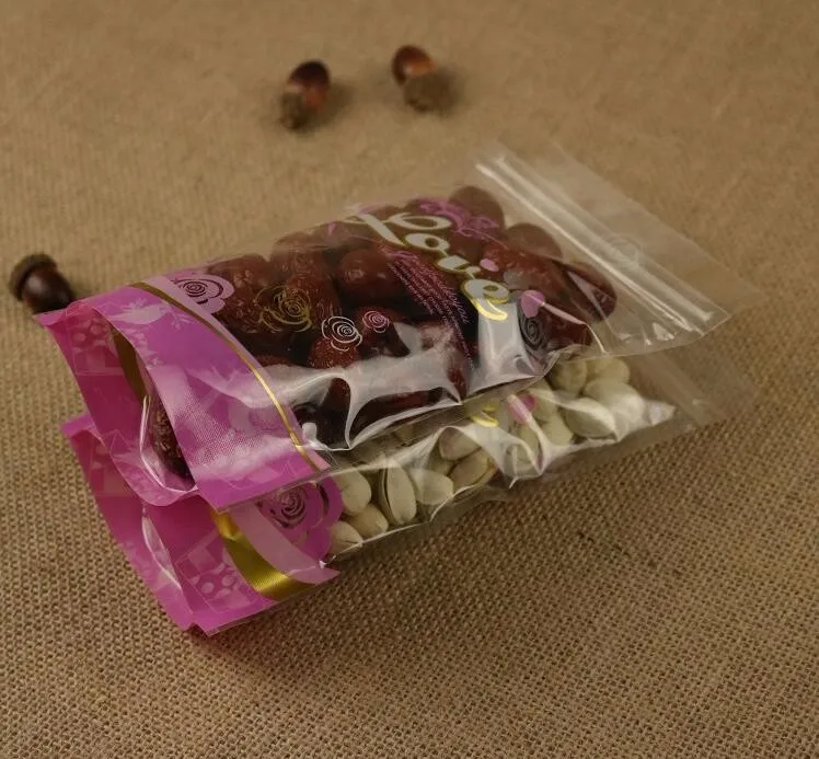 100 шт. розовых пищевых упаковочных пакетов на молнии прозрачный красивый