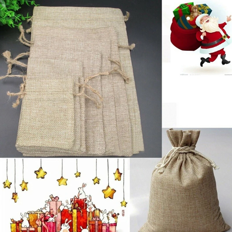 5Pcs Linen Jute Sacks Drawstring Gift Bags Bag Organza Wine Bottle Cover Wrap Pouch Home Storages Wedding Birthday | Дом и сад