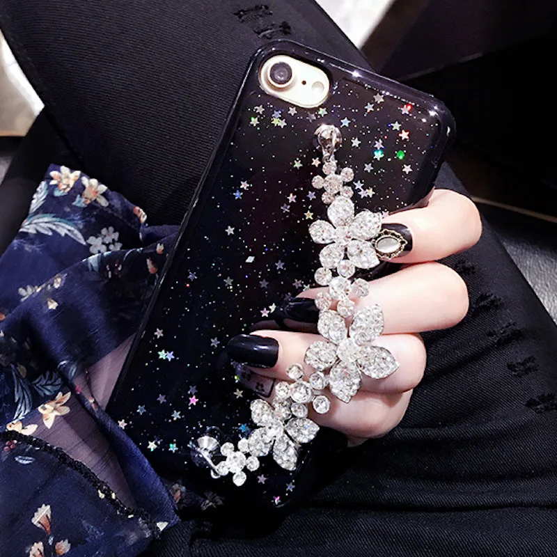 Алмазный браслет цепочка с цветами чехол для телефона iPhone 6 6s 7 8 plus X XS max XR Samsung galaxy