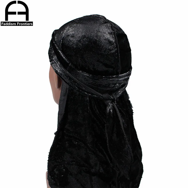 Унисекс блестящий бархат Durag длинный хвост Durags банданы для мужчин тюрбан волны