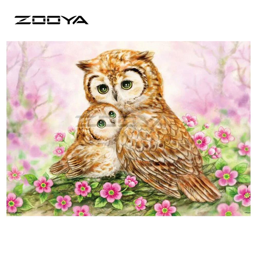 ZOOYA 5D алмазная вышивка сделай сам милая Серая Сова цветок мама и ребенок живопись