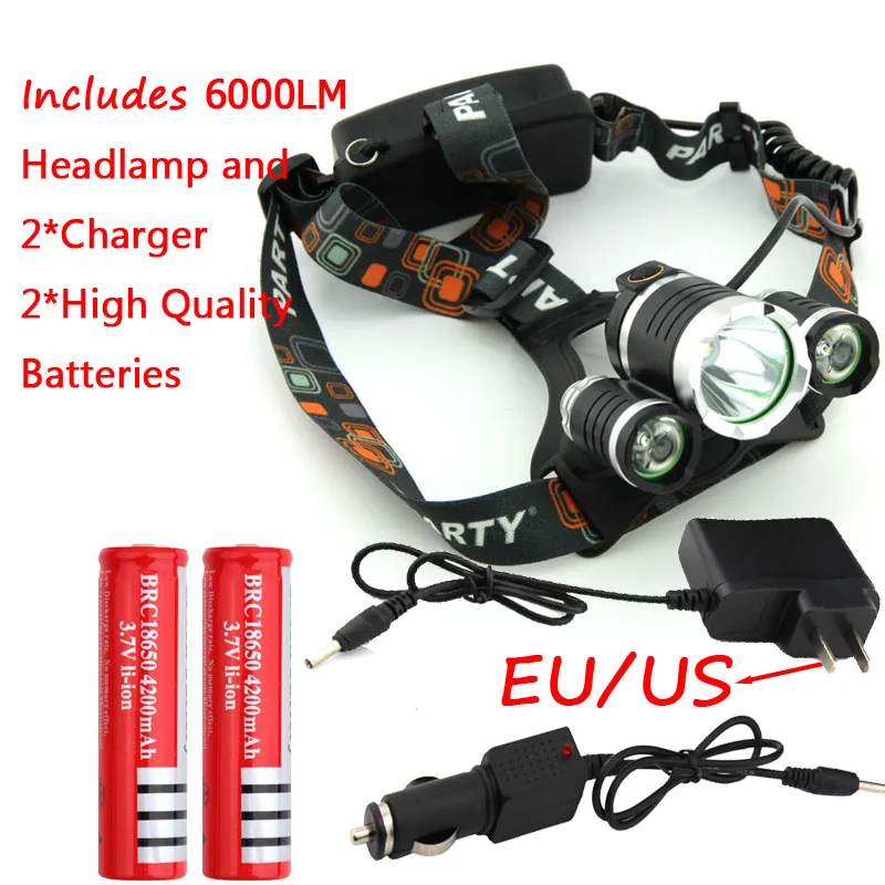 Акция RJ3000 6000LM XML T6 + 2R5 3LED фара налобный фонарь рыбалка 2*18650 батарея зарядное