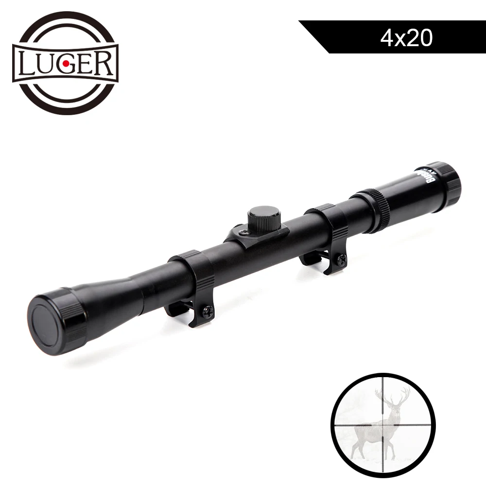 LUGER 4x20 охотничьи оптические прицелы тактическая оптика рефлекторный прицел Crosshair прицел с 11 мм рейку For.22 калибра Воздушный пистолет