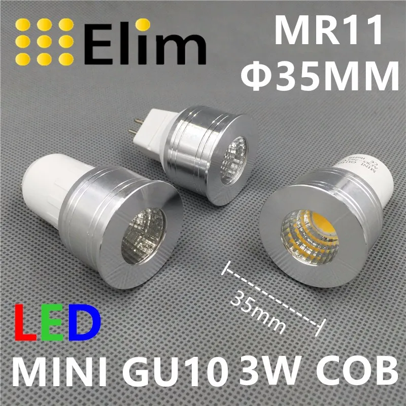 Светодиодный светильник GU10 COB mini GU10 MR16 с регулируемой яркостью, теплый белый точечный светильник, лампа 3 Вт 35 мм, Светодиодный точечный светильник, сменная галогенная лампа