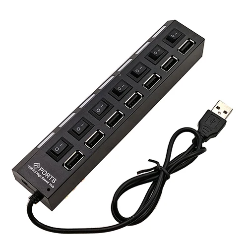 7 Port Black Usb-хаб 2,0 4/7 портов usb-хаб разветвитель с переключателем вкл/выкл или ЕС/США адаптер питания для MacBook ПК ноутбука USB мультиразветвитель концентратор - Цвет: 7 Port Black