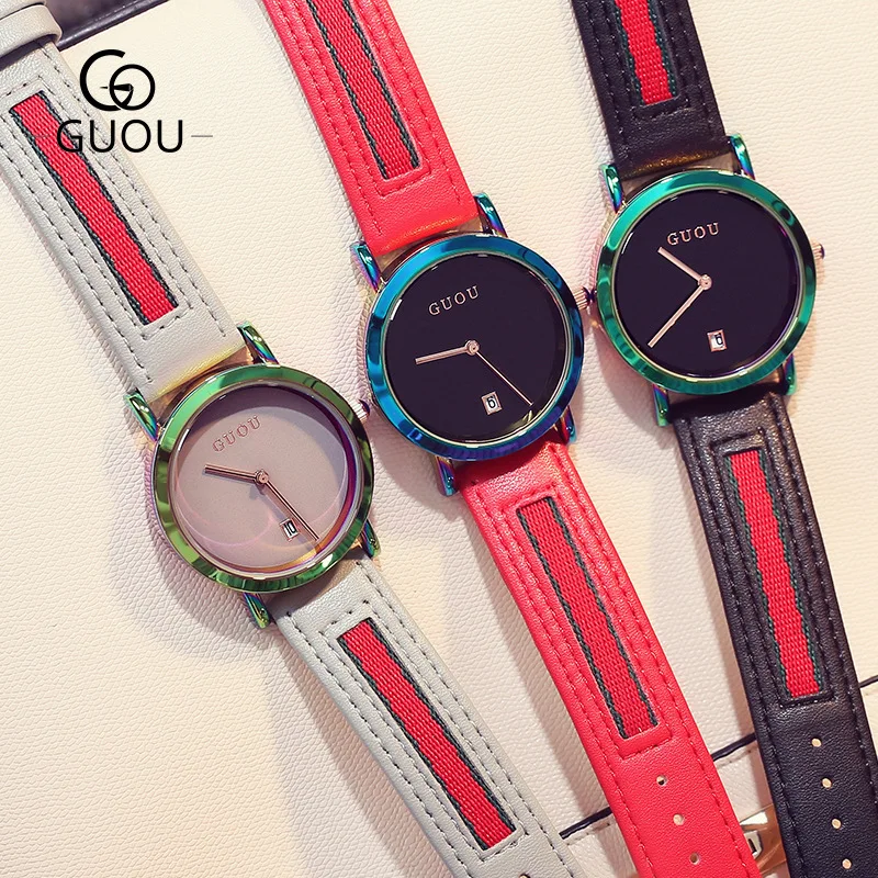 Новые женские модные спортивные Часы GUOU Reloj Mujer простые элегантные кварцевые