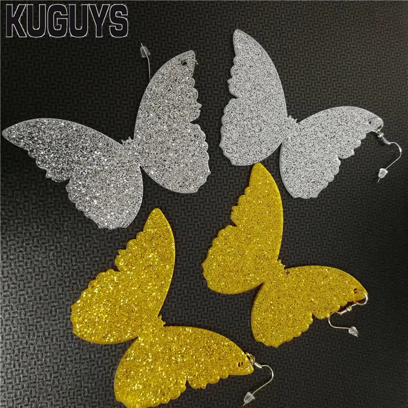 KUGUYS золото серебристый Блестящий Цвет Butterfl висячие серьги супер большие женские