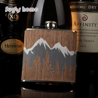 hot selling 6oz wooden wrapped 304 stainless steel hip flask flask for alcohol bottle vodka whiskey bottle groomsmen gifts