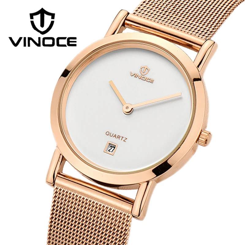 Женские кварцевые часы VINOCE розовое золото нержавеющая сталь браслет женские