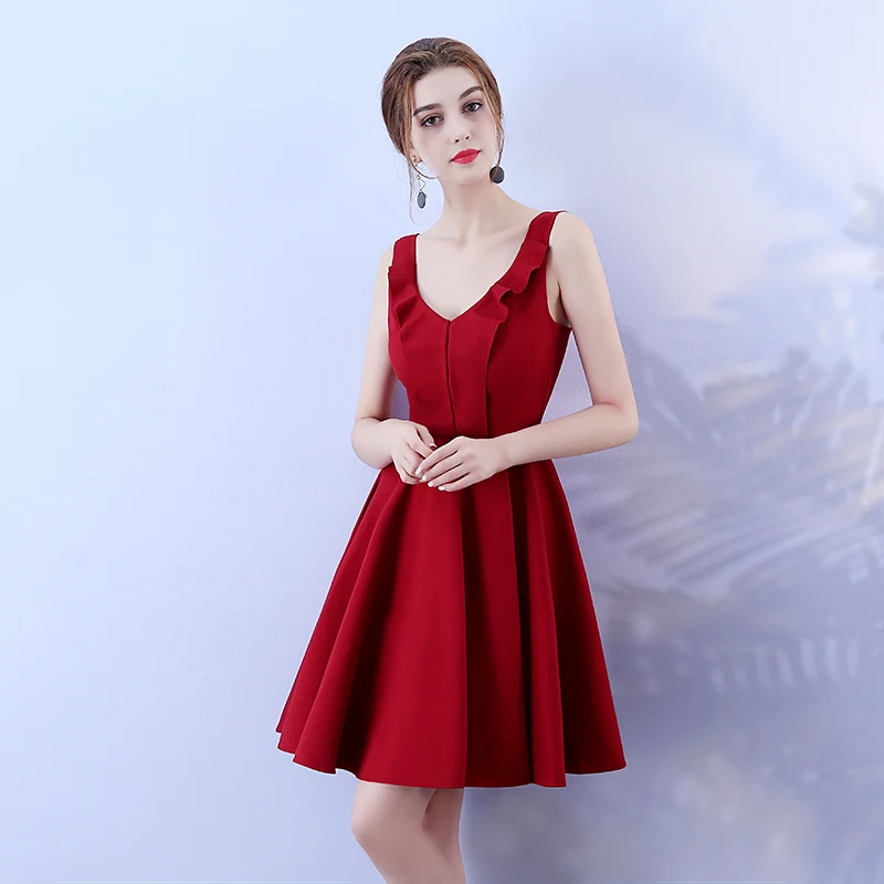 Милое короткое платье подружки невесты с v образным вырезом бордовые платья для