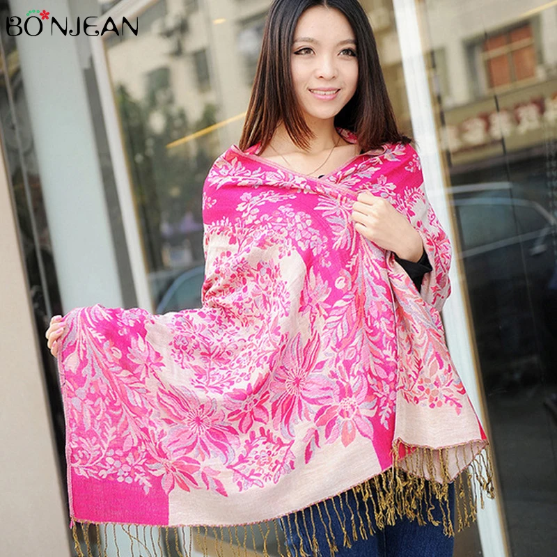 

BONJEAN Retro Tassel Women Scarves Polyester Fibre Hair Scarf Ladies Accessories High Quality Shawl 190cm*70cm Bandana Women