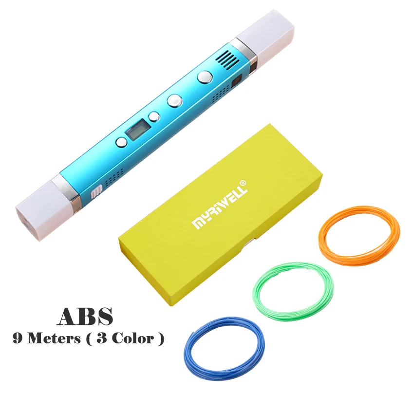 Myriwell 1,75 мм ABS/PLA DIY 3D ручка LED Экран, зарядка через usb 3D печать Ручка+ 100 м нити Творческий подарок игрушки для детей дизайн - Цвет: Blue