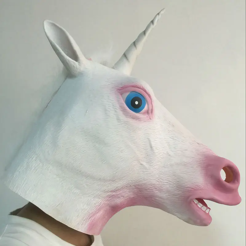 Белая маска с животными страшные полные головы единорог лошадь латексные маски