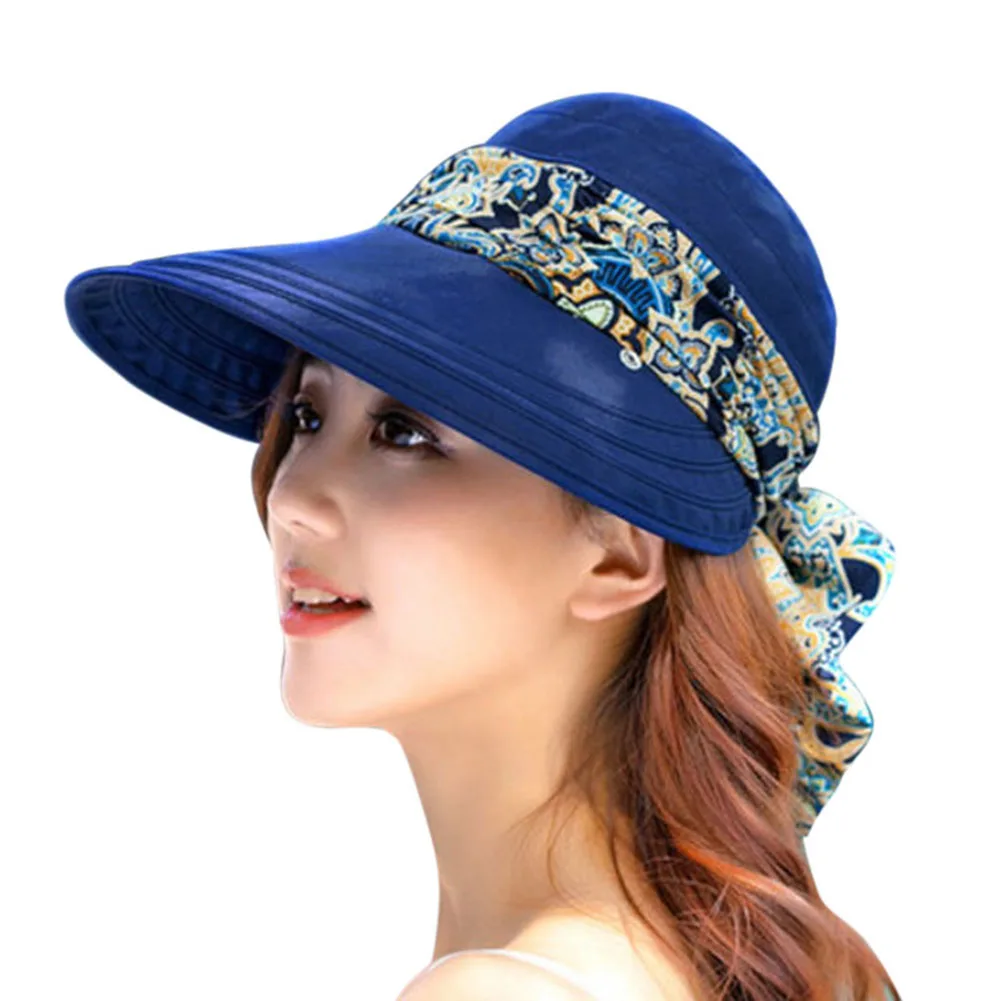 Navy Blue Повседневные женские летние пляжные модные шляпы, солнцезащитные козырьки, складная шапка, защищающая от УФ-излучения, женская шапка, Прямая поставка - Цвет: Navy Blue