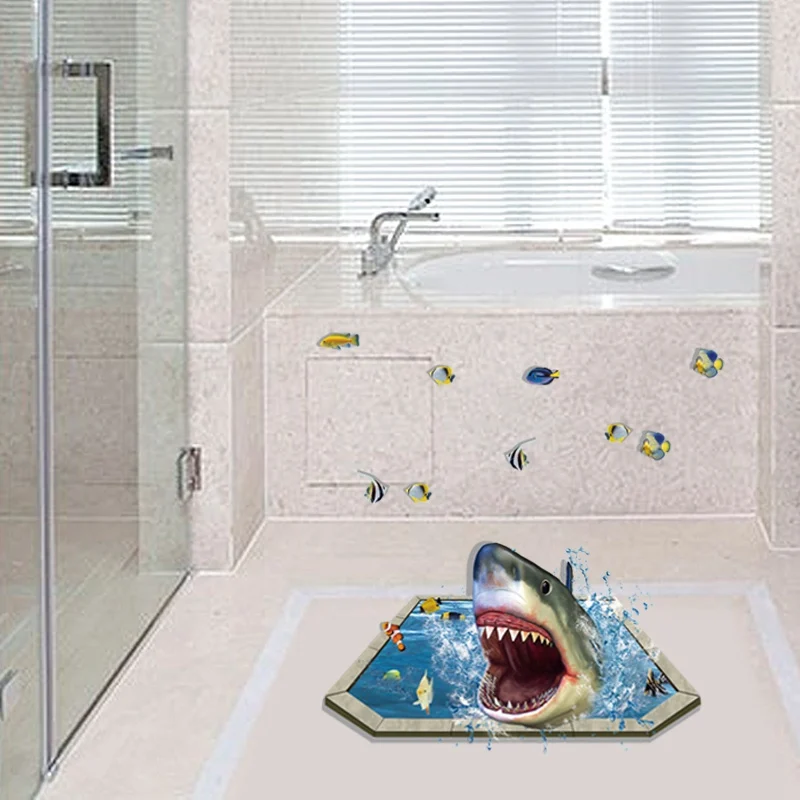 Съемный креативный 3D эффект Акула виниловые наклейки для ванной комнаты дети