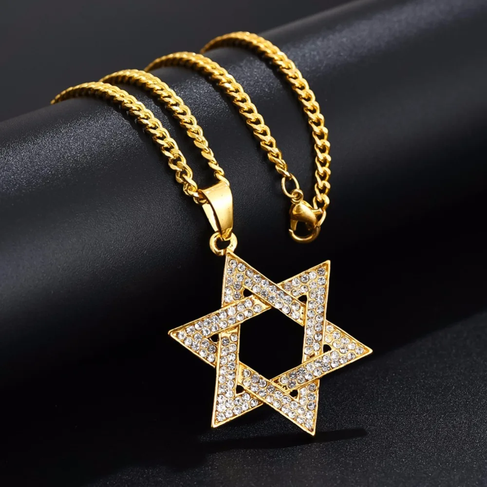 

Jewish Magen Star of David Necklace Men/Women Bat Mitzvah Gift Israel Judaica Hebrew Jewelry Hanukkah Pendant Gold Color N1046D