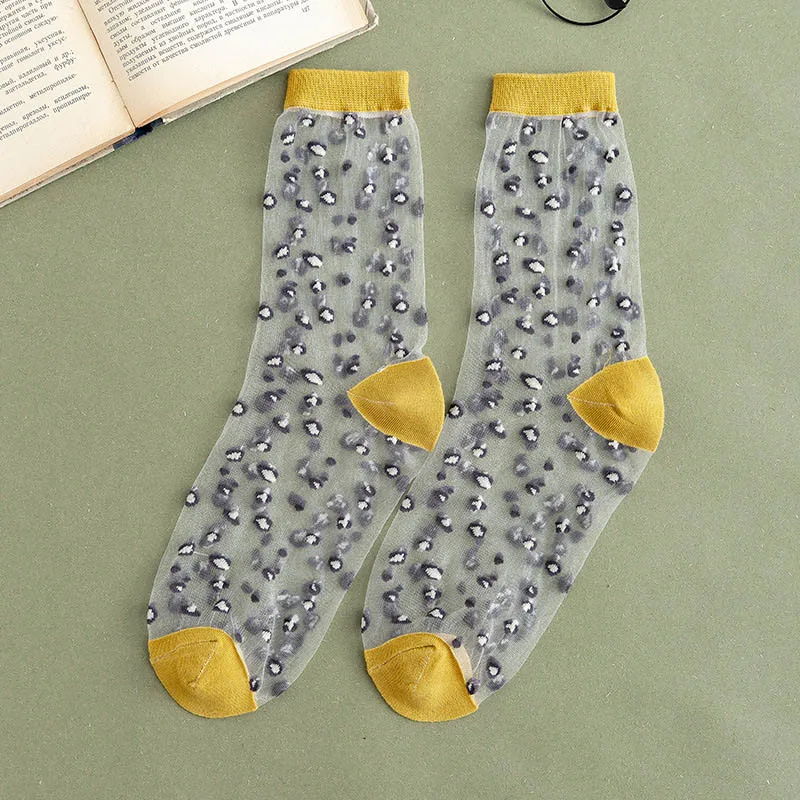 yellow socks Леопардовые прозрачные женские ультратонкие шелковые носки, крутые Дышащие Короткие женские носки из тюля, летние новые элегантные эластичные носки - Цвет: yellow socks