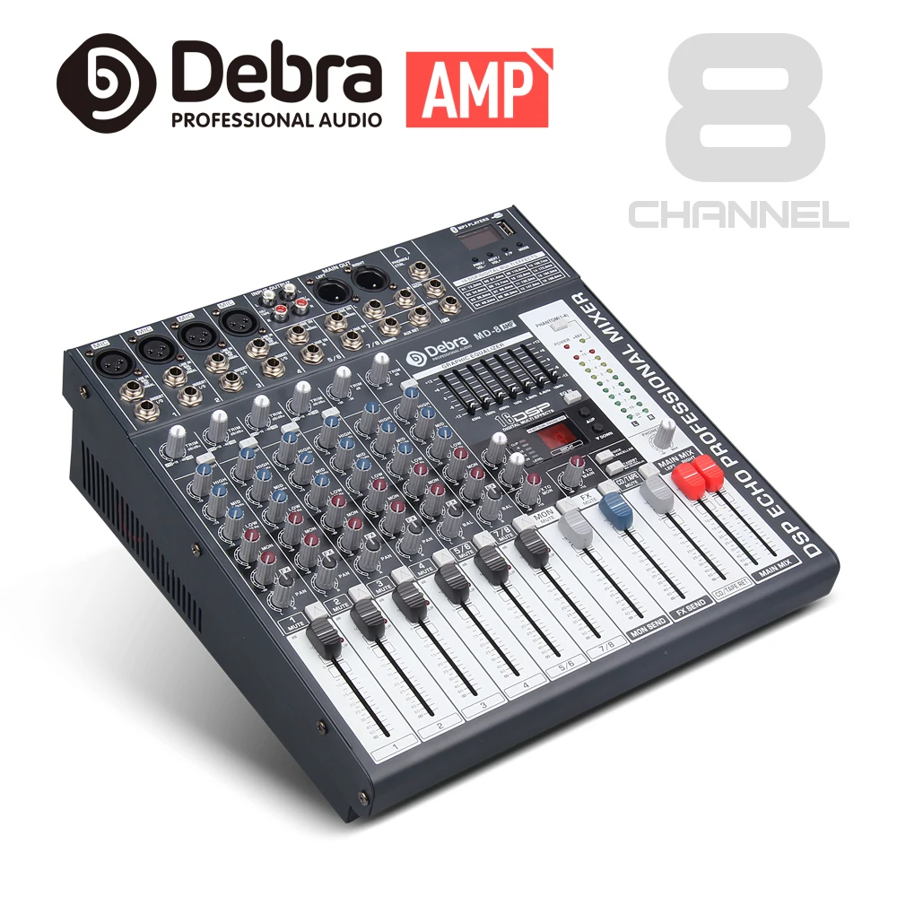 Good quality, Clean sound!8 Channels 360 Watt Power Amplifie Mixer Digital Audio dj controller with 48V Phantom Power USB Slot